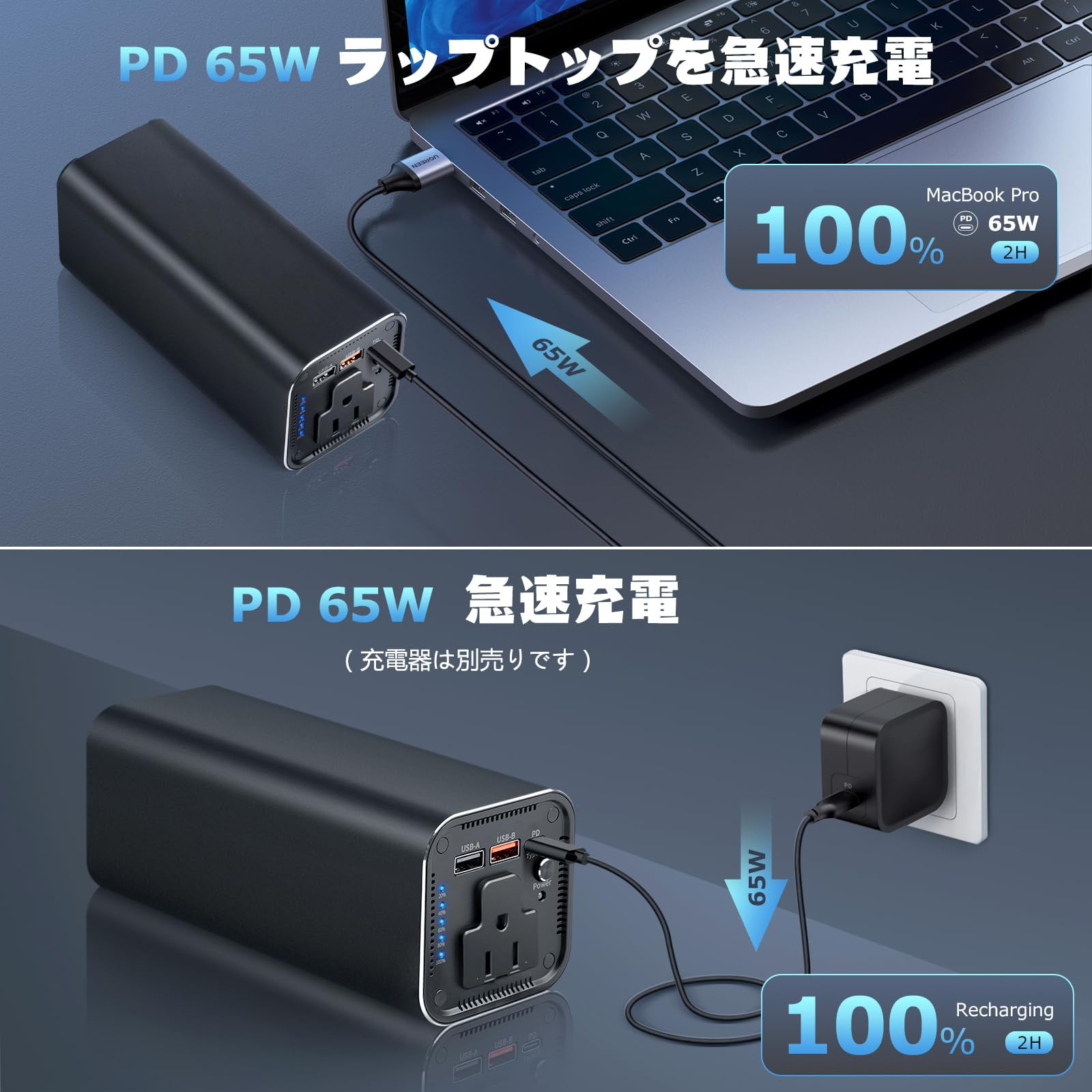 PADJYYUSZ Portable Power Bank with 100W AC Outlet, 27000mAh, 65W PD fast charging, Travel Portable Battery - Image 5